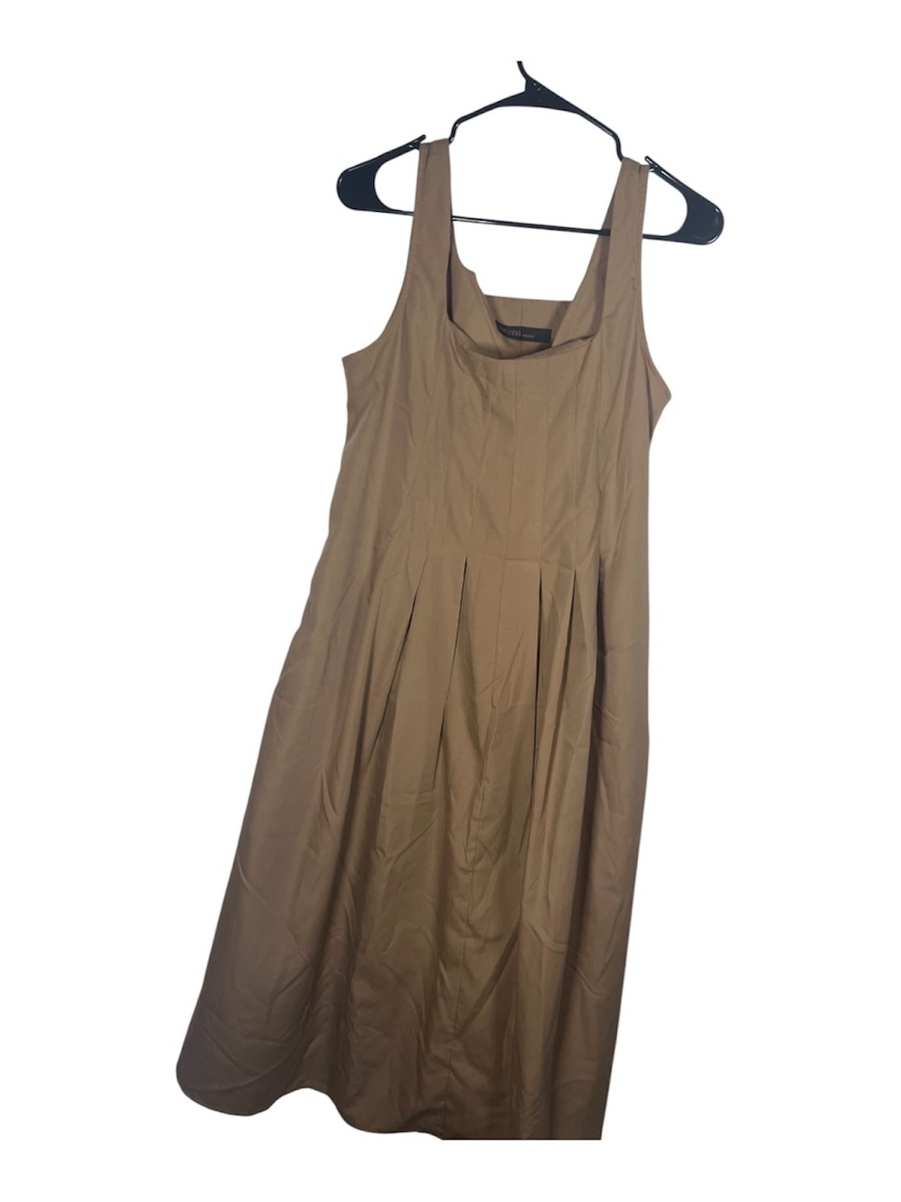 Zanzea Womens Sleeveless Pleated Fit & Flare Midi Dress Brown Tan Size L